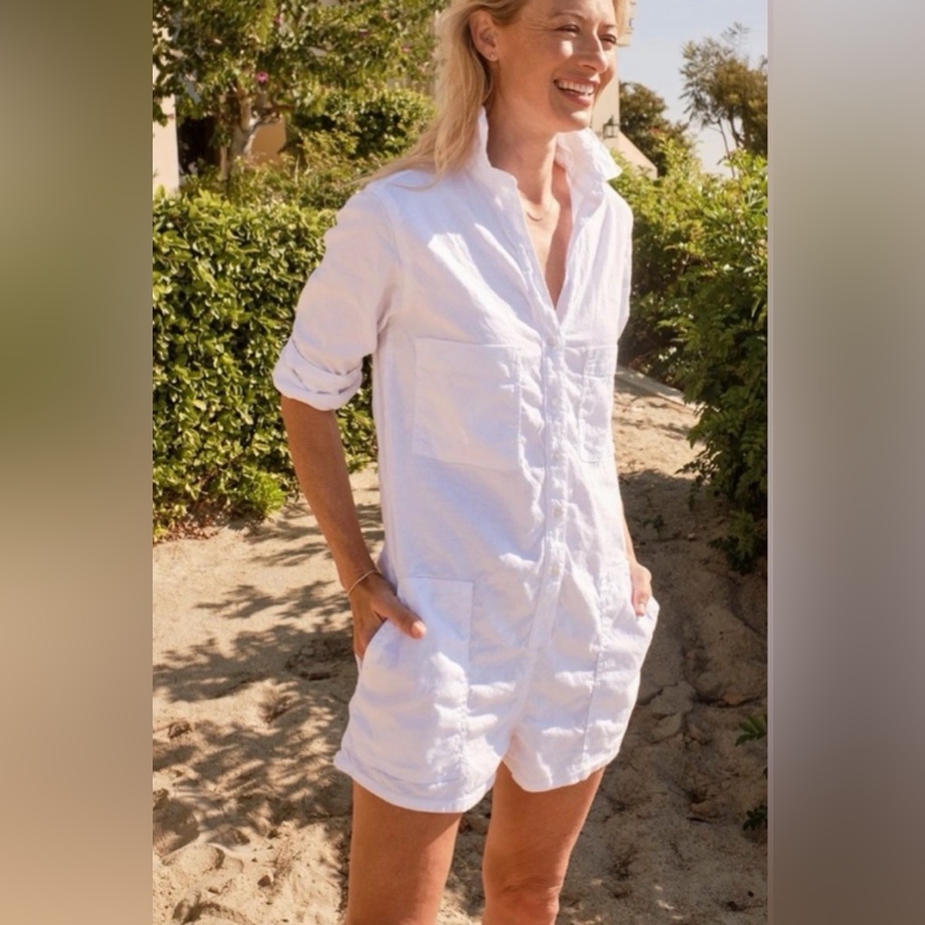 Frank & Eileen Ireland White, Italian Performance Linen Jumpsuit Size Xxs